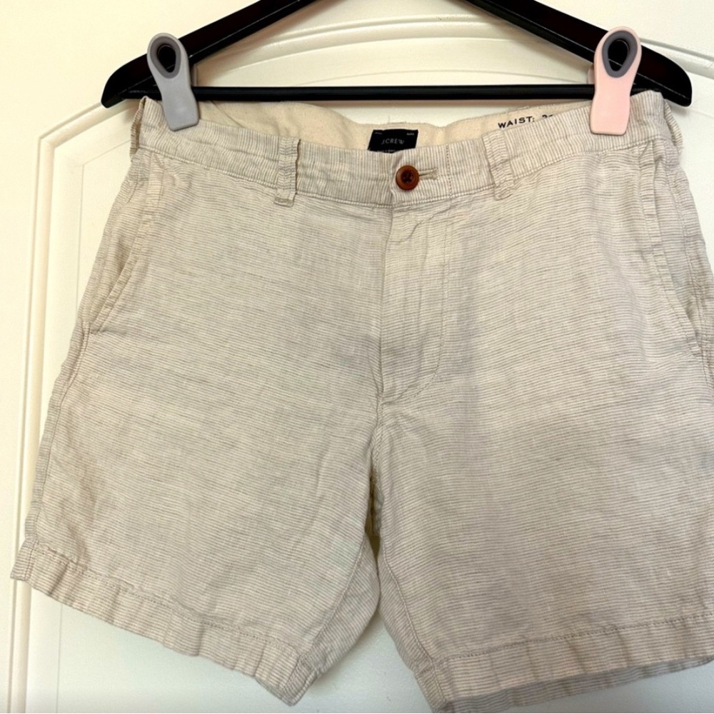 J Crew Tan and White Stripe Linen Short - 32 x 7in